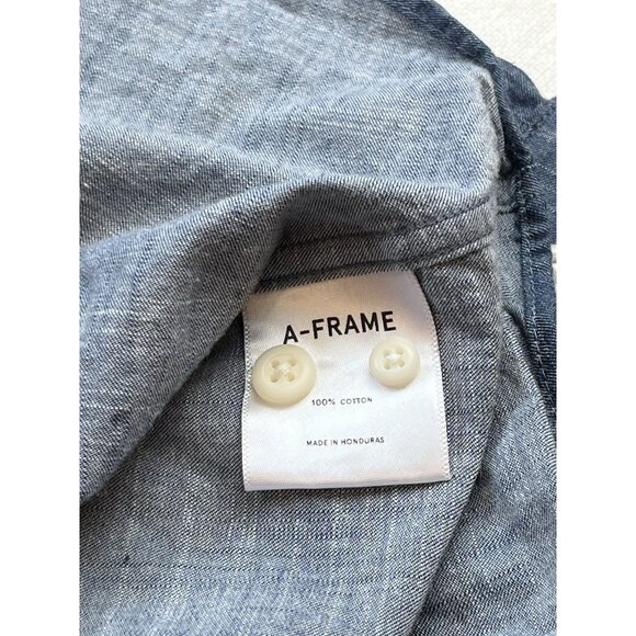 A-Frame Chambray Button Up Collarless Shirt Men’s Sz M Classic Blue - Picture 5 of 7